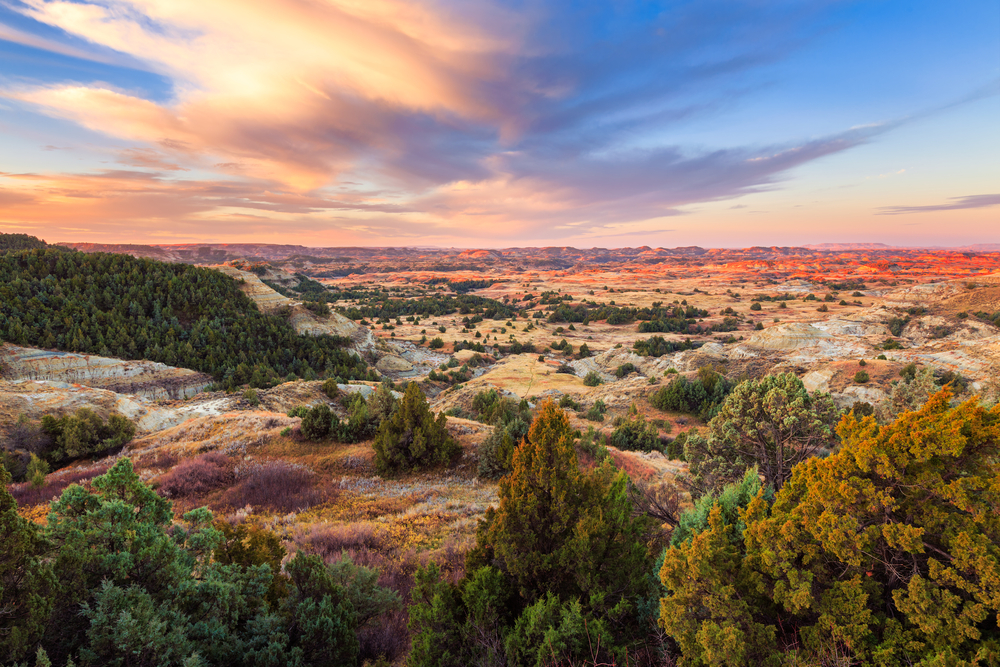 view in Theodore Roosevelt National Park in North Dakota